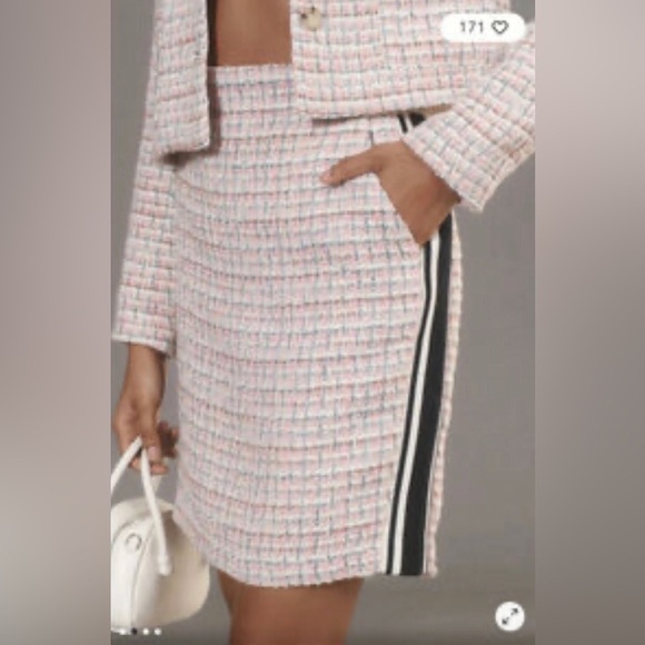 Anthropologie Maeve Tweed Skirt NWT Pink 10 Stripes - Picture 1 of 15